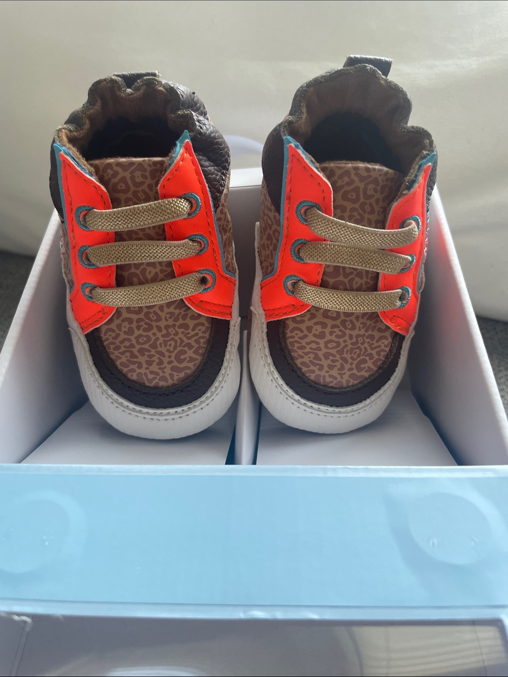 Robeez Brown Leopard Print Sneakers with Orange Accents